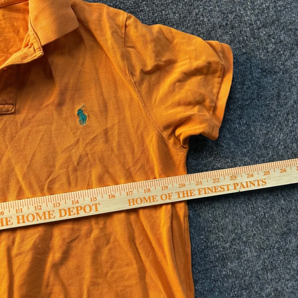 Polo Ralph Lauren Polo Mens Size L Orange Custom Fit Short Sleeve Teal Pony Logo